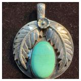 Floral Leaf Sterling Silver Green Stone Dyed Agate
