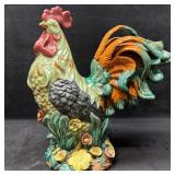 Large Hand Painted Ceramic Rooster Figurine with F