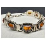 Sterling Amber Cabochon Bracelet