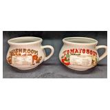 Vintage Tomato & Mushroom Stoneware Soup Bowls