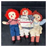 Vintage Raggedy Anne and Andy Doll Set Three Dolls