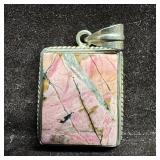 Pink Stone Rhodonite Sterling 925 Silver Necklace
