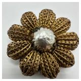 Miriam Haskell Large Gold Tone Floral Brooch with
