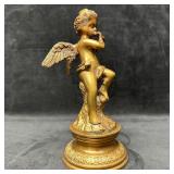 Vintage Gilt Metal Brass Cherub Figurine Playing F
