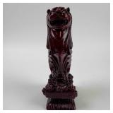 Red Wood Carved Singapore Merlion Sea Lion Statue