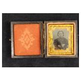 Leather Case With Tintype Of Young Girl In Dress