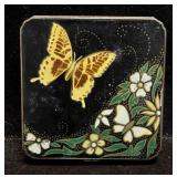 Vintage 1940s Art Deco Black Enamel Butterfly Comp