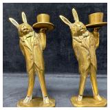 Pair of Vintage Brass Rabbit Butler Candlestick Ho