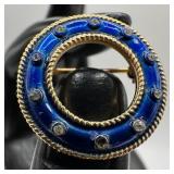 Crown Trifari Royal Blue Enameled Circle Rhineston