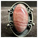 Rhodochrosite Pink Stone Etched Sun Accents Silver