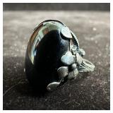 Flower Floral Motif Bezel Silver Ring Black Onyx