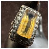 Lemon Quartz Marcasite Border Setting Silver Cockt