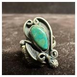 Green Turquoise Stone Leaf Feather Navajo Style Si