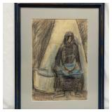 Pastel Drawing of Seated Figure Artist Unknown Fra