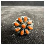 Spiny Oyster Shell Floral Cluster Design Silver Ri