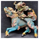 Chinese Warrior Riding Dragon Glazed Terra Cotta H