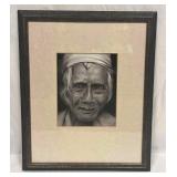 Framed & Signed Original Portrait Chalk On Bla