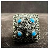 Unmarked Silver Four Small Stone Setting Ornate De