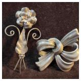 Sterling Silver Ribbon and Flower Brooch Set B61