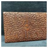 Hand Carved Floral Wooden Box with Velvet Interior