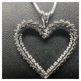 14K White Gold Open Heart Pendant Necklace Box Cha