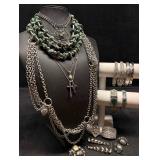 16pc Silver and Green Forged Folklore Costume Jewe
