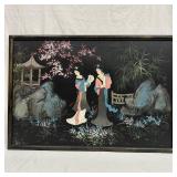 Asian Geisha Women in a Garden Under Cherry Blosso