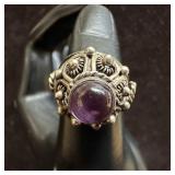 Amethyst Purple Stone Boho Style Silver Ring