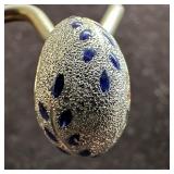 Blue Enamel Leaf Motif Textured 14K White Gold Cre