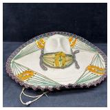 Mexican Straw Sombrero Hat Embroidery and Sequin D