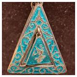 Siam Sterling Niello Enamel Turquoise Color 925 Si