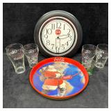 Coca Cola Collectible Lot Clock Santa Tray Glasswa