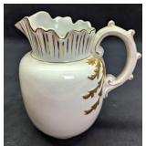 White Ironstone Porcelain Gold Accents Pitcher