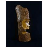 Vintage Tree Bark Hand Carved Female Face