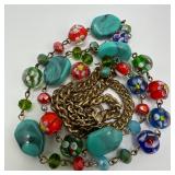 Italian Style Floral Millefiori Glass Bead Gold To