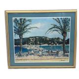 Framed Serigraph Print Harbor Scene, Numbered