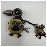 Mexico Silver Brooch Toucan Bird Mother and Baby S