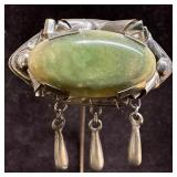 Green Calcite Cabochon Silver Brooch Silverwork Da