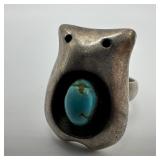 Silver Ring Oval Turquoise Nugget Blue Stone Abstr
