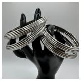 Group Of Silver Plated Bangle Bracelets Ribbed Sta