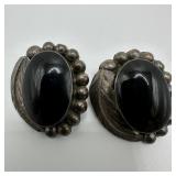 Large Oval Onyx Cabochons Feather Beaded Silverwor