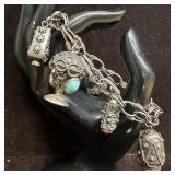 Silver Bracelet Multiple Stone Ornate Charms T46