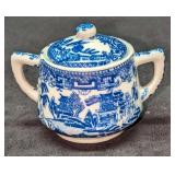 Vintage Japanese Blue & White Blue Willow Sugar Bo