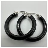 Black Onyx Hoop Sterling Silver Earrings 925 GSJ