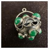 Green Onyx Art Deco Style Green Cabochon Silver Ch