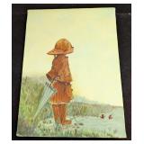 Small Original Acrylic On Canvas Child With Umbrel