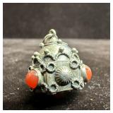 Victorian Etruscan Style Carnelian Silver Fob Char