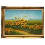 Vintage 3-D Sunflower Painting on Canvas C. Benoit