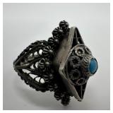 Poison Style Silver Ring Turquoise Locket Filigree