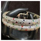 Blue Red and Green Enamel Dotted Textured Sterling